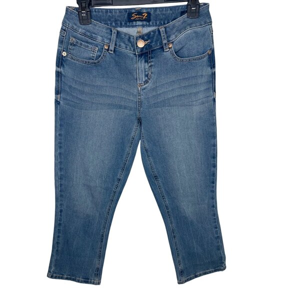 Seven7 Womens Mid-Rise Skinny Fit Denim Capri Jeans Medium Wash Size 4 - Picture 1 of 16